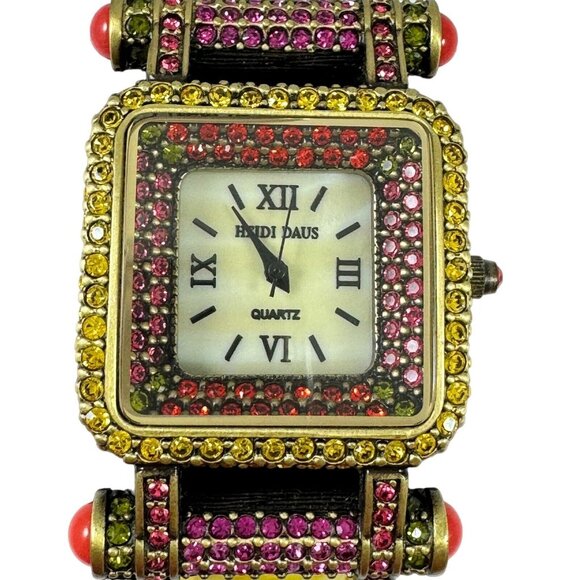 Heidi Daus Quartz Wrist Watch Model B8564 Rhinestone Case Yellow Leather Band - Picture 1 of 10